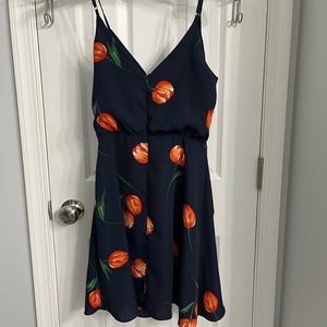 Navy Blue Dress with Tulips